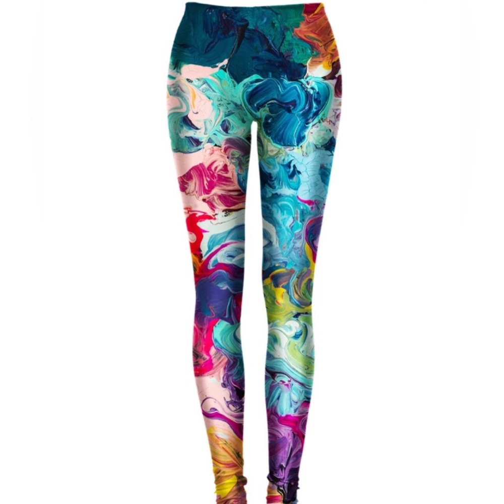 Aloha by Deer leggings. Multicolored, paint pattern. S M Medium but run small.